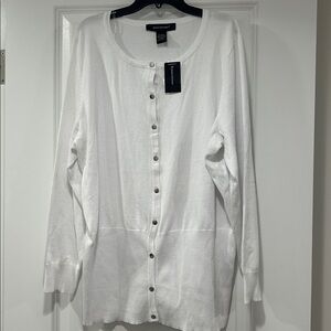 NWT Ashley Stewart White Button-Up Cardigan